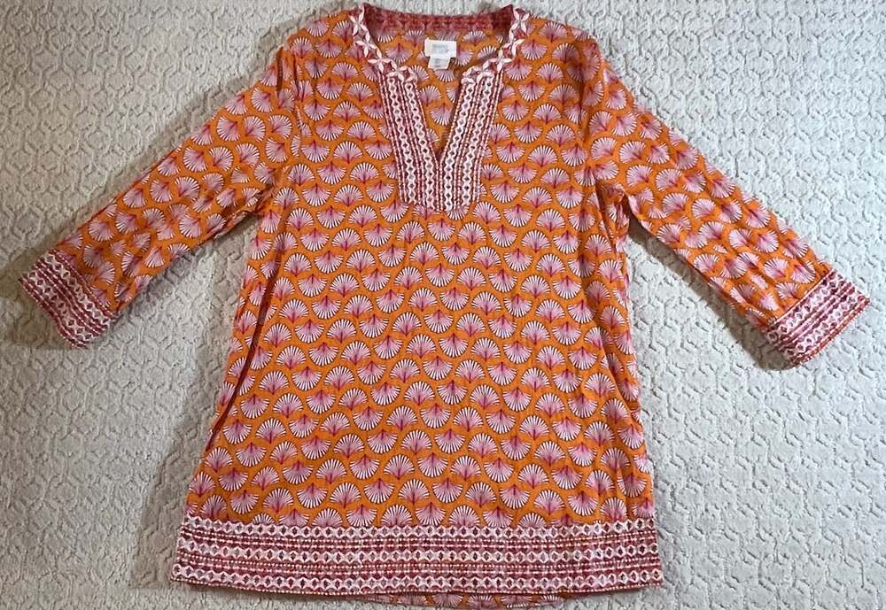 Sigrid Olsen Women's Embroidered Cotton Tunic Top Orange Pink Size S - Picture 2 of 6